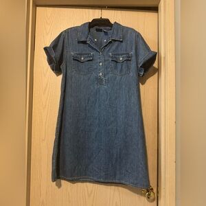 Vintage Denim Button Up Shirt Dress 100% Cotton Medium Blue Wash size Large